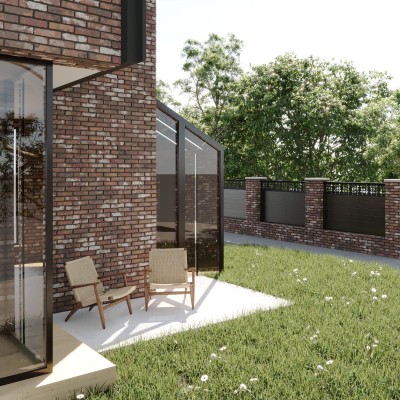 Aluminium Privacy Panel With Existing Posts - Brick Pillars